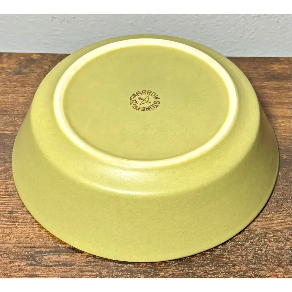 Vintage Arrow Stone Apache Green Kasuga Japan 9.5” Serving Bowl MCM 691